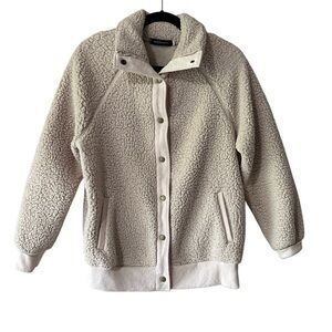 Merokeety Women's Cream Sherpa Button Collared Teddy Jacket